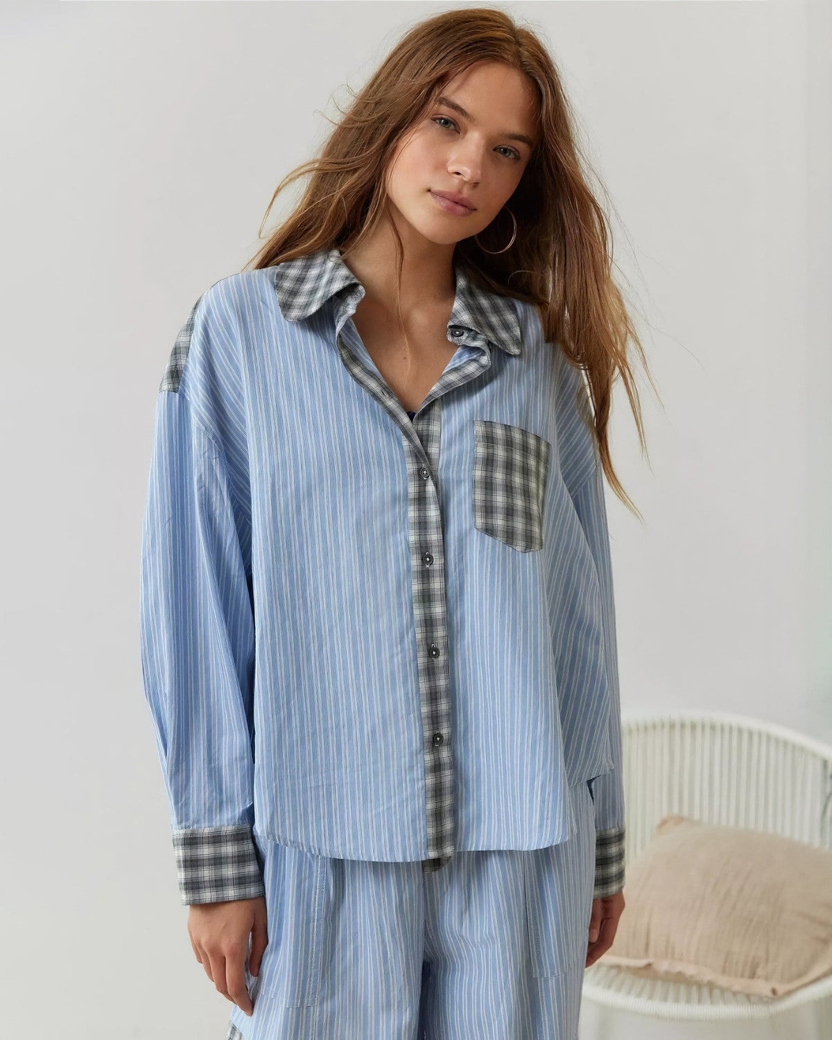 Comfortabele wijde geruite pyjamaset - Dames