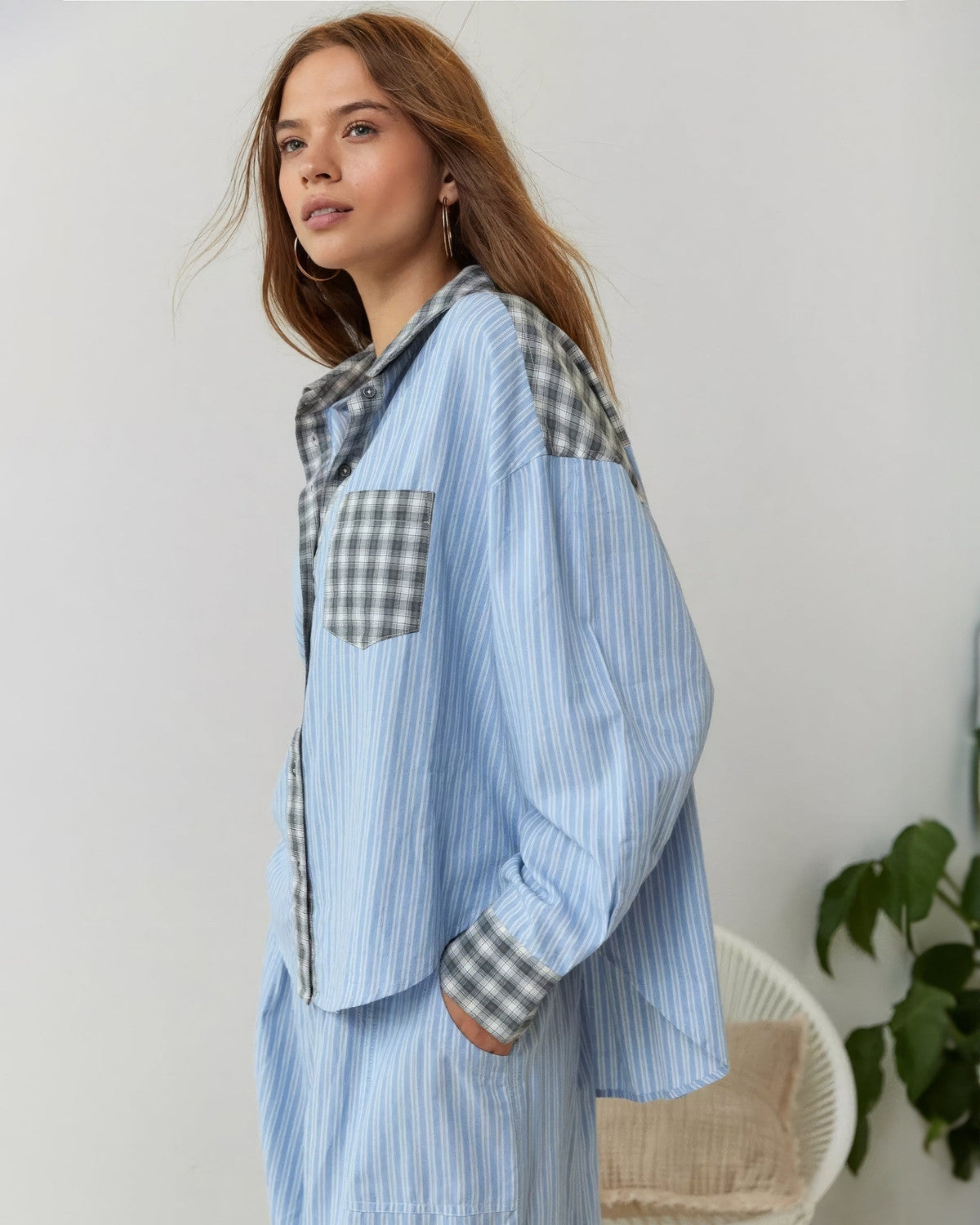 Comfortabele wijde geruite pyjamaset - Dames