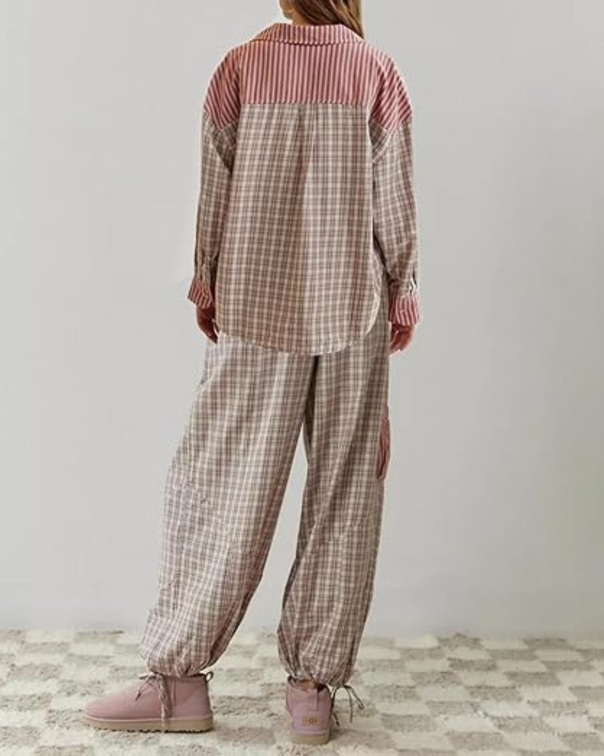 Comfortabele wijde geruite pyjamaset - Dames