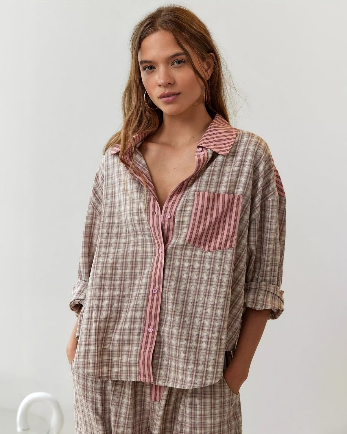 Comfortabele wijde geruite pyjamaset - Dames