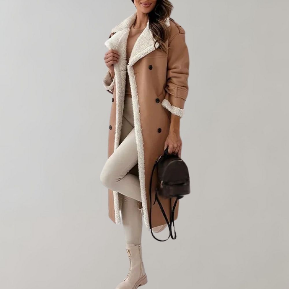Lange elegante winterjas met gevoerde binnenkant – Dames