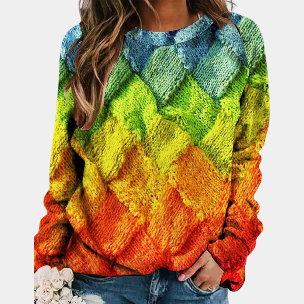Comfortabele trui met kleurrijke print en zachte stof – Dames