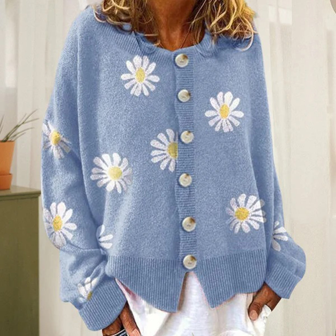 Gebreid vest met knopen en stijlvol bloemenpatroon – Dames