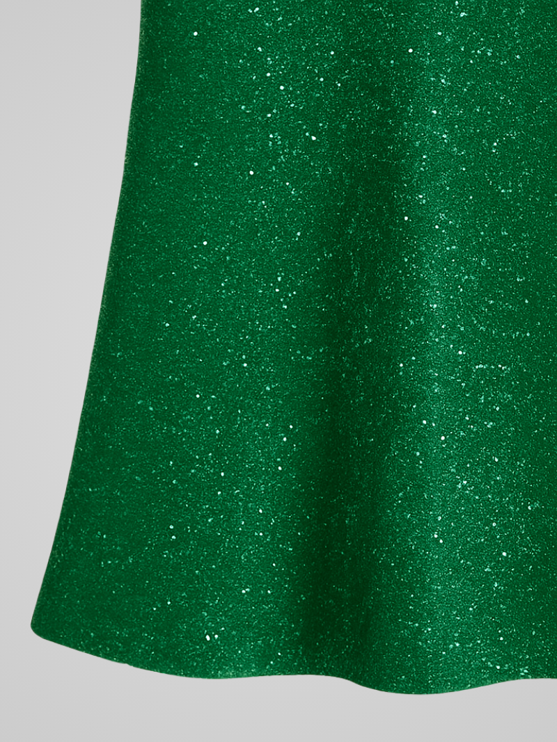 Elegante romantische pailletten maxi jurk met ronde hals en split – Dames