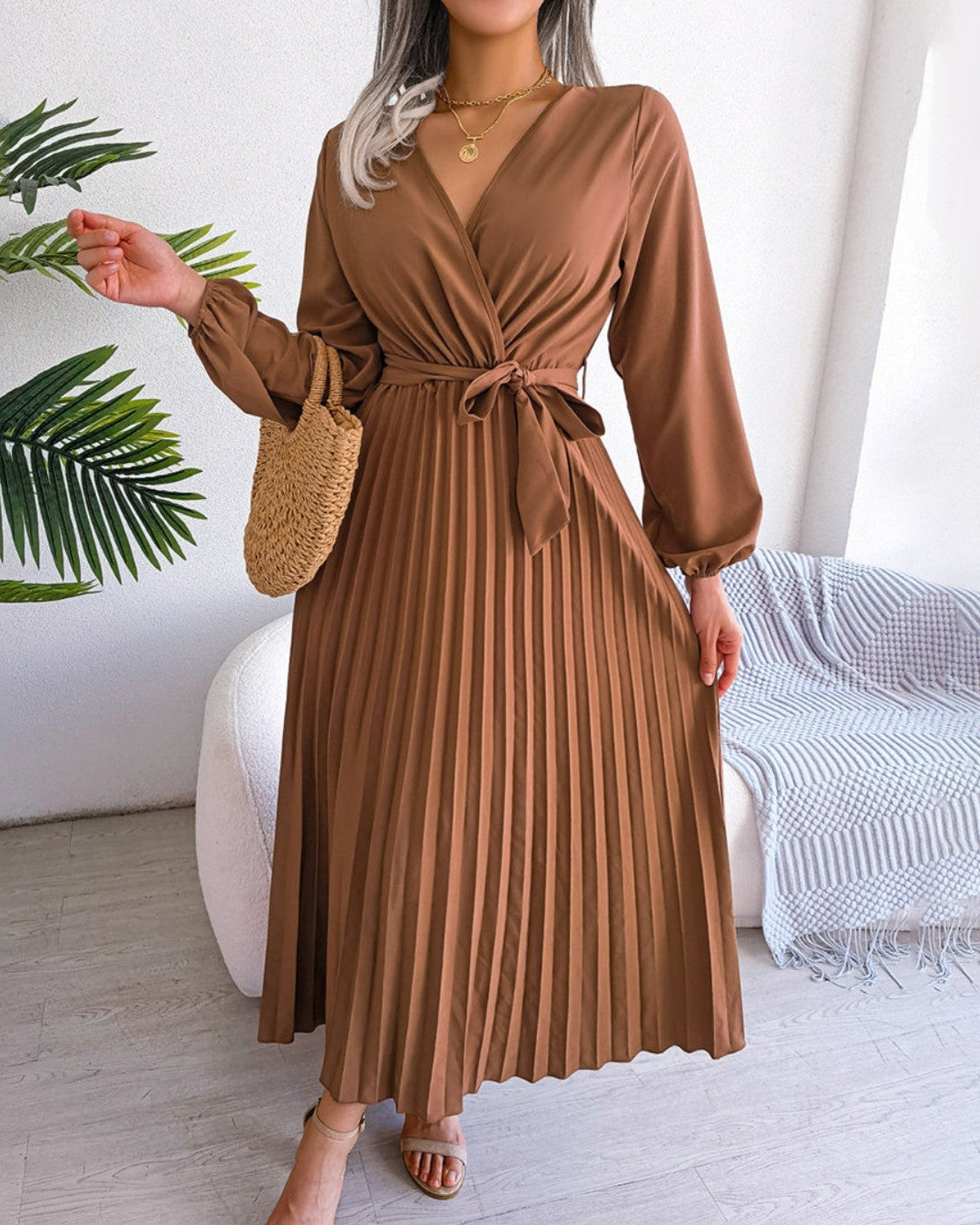 Elegante geplooide jurk met flatterende pasvorm – Dames