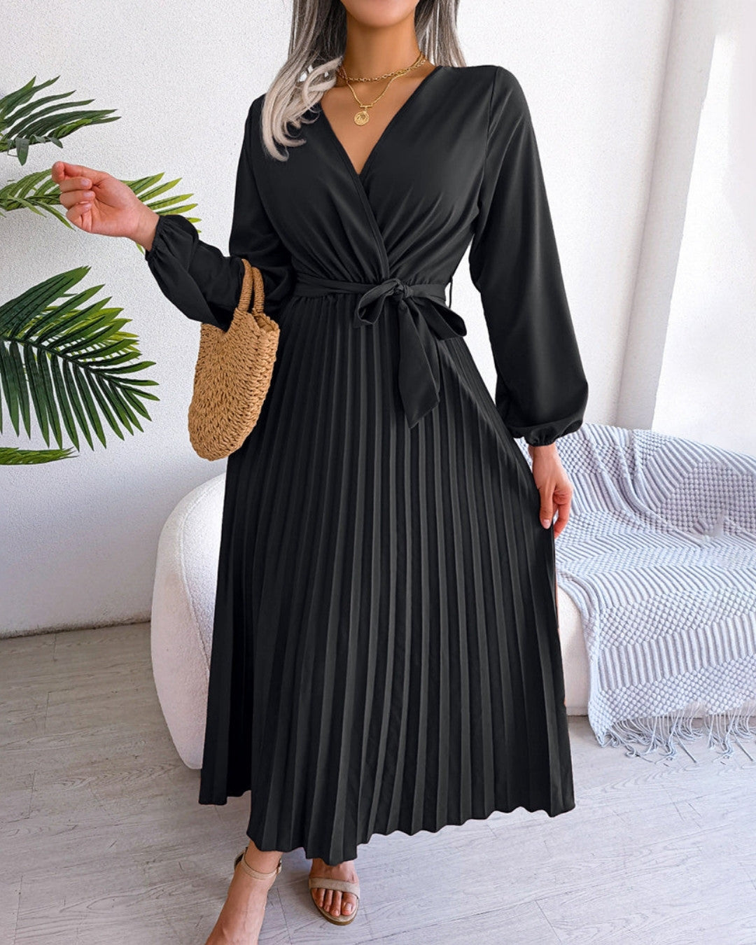 Elegante geplooide jurk met flatterende pasvorm – Dames