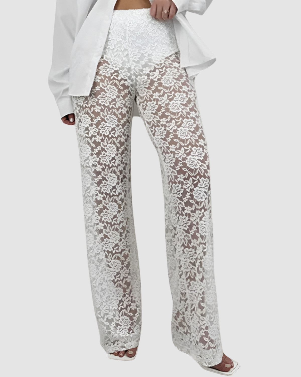 Elegante kanten broek met stijlvolle rechte pasvorm - Dames