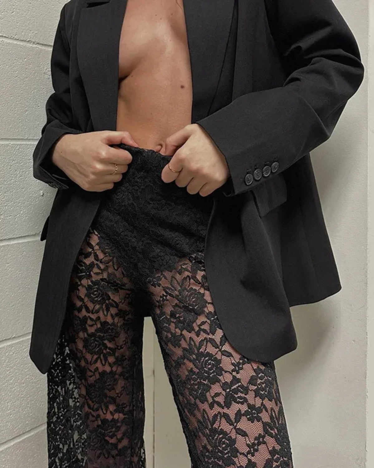 Elegante kanten broek met stijlvolle rechte pasvorm - Dames