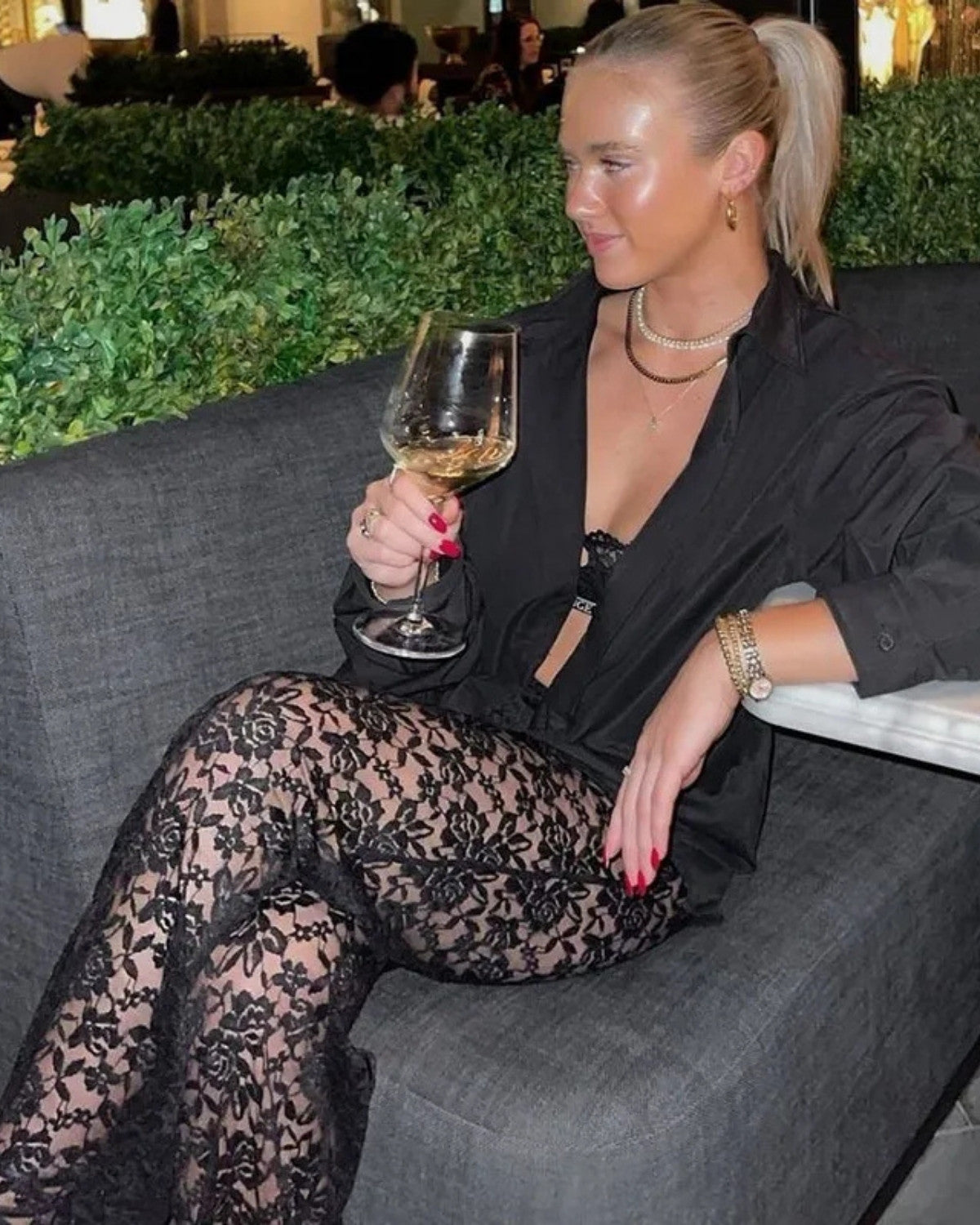 Elegante kanten broek met stijlvolle rechte pasvorm - Dames