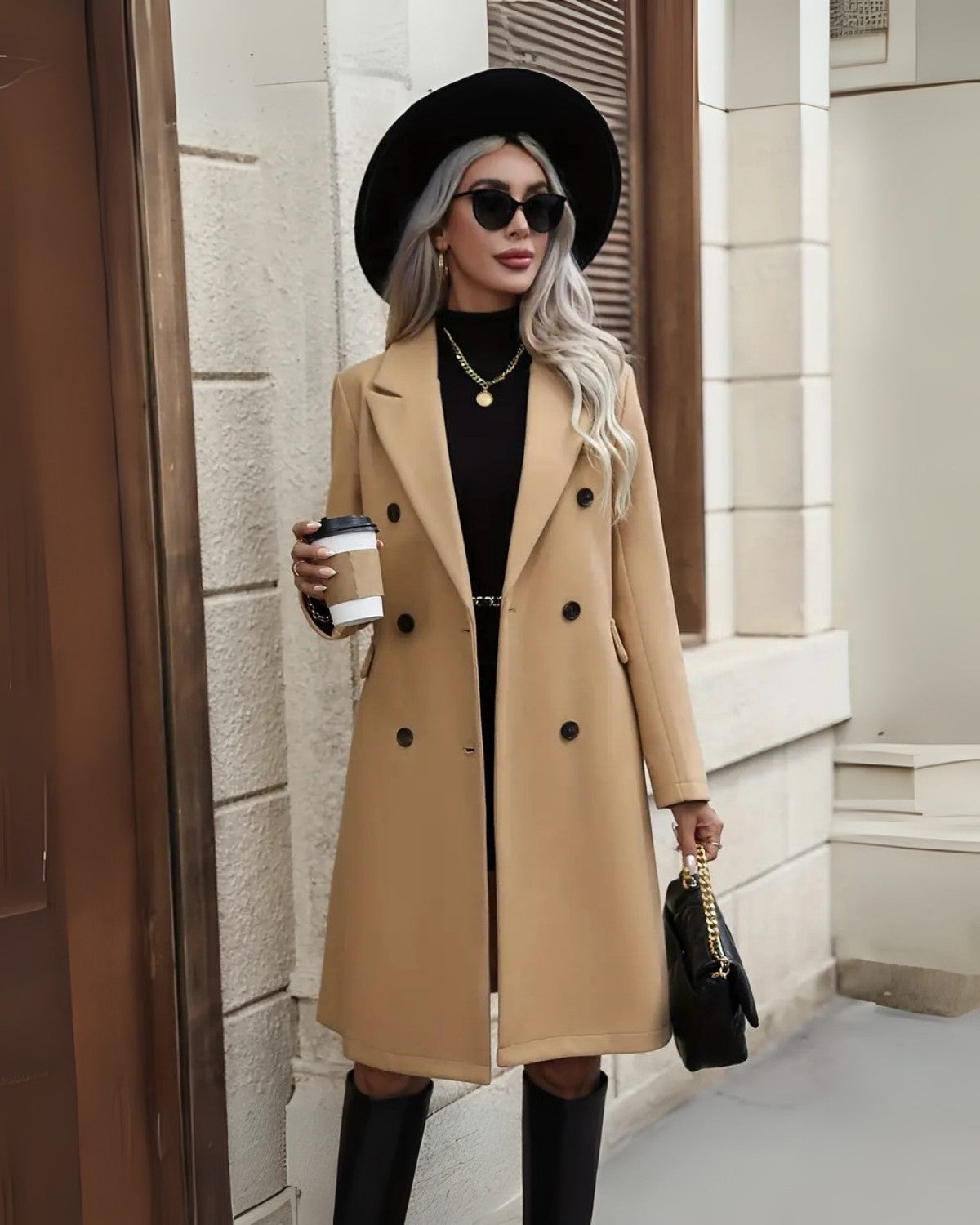 Elegante lange herfst trenchcoat met double-breasted design – Dames