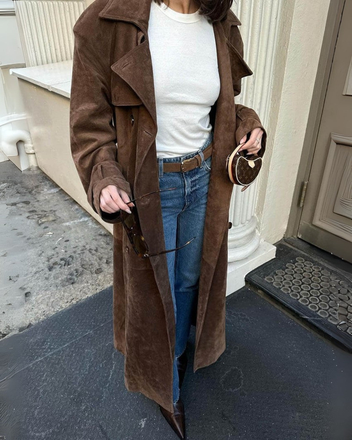 Elegante lange oversized trenchcoat van imitatieleer met ceintuur – Dames
