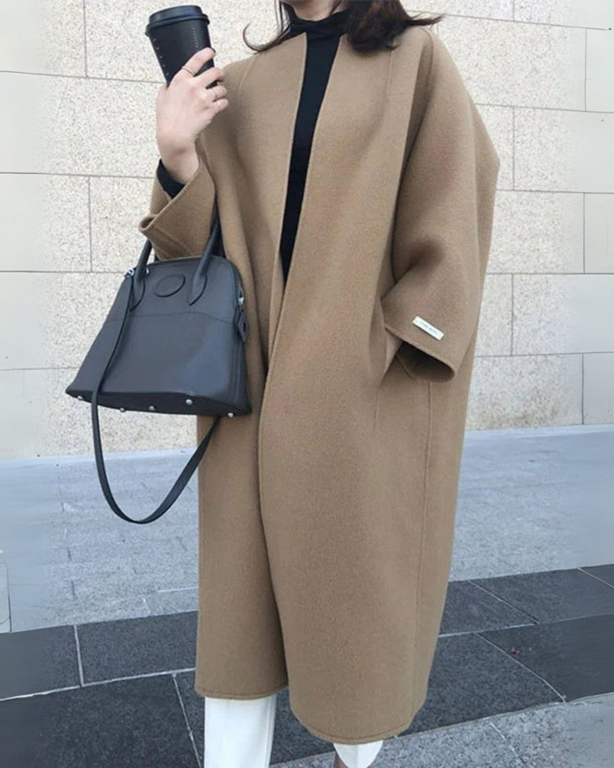 Elegante lange wollen winterjas met comfortabele pasvorm – Dames