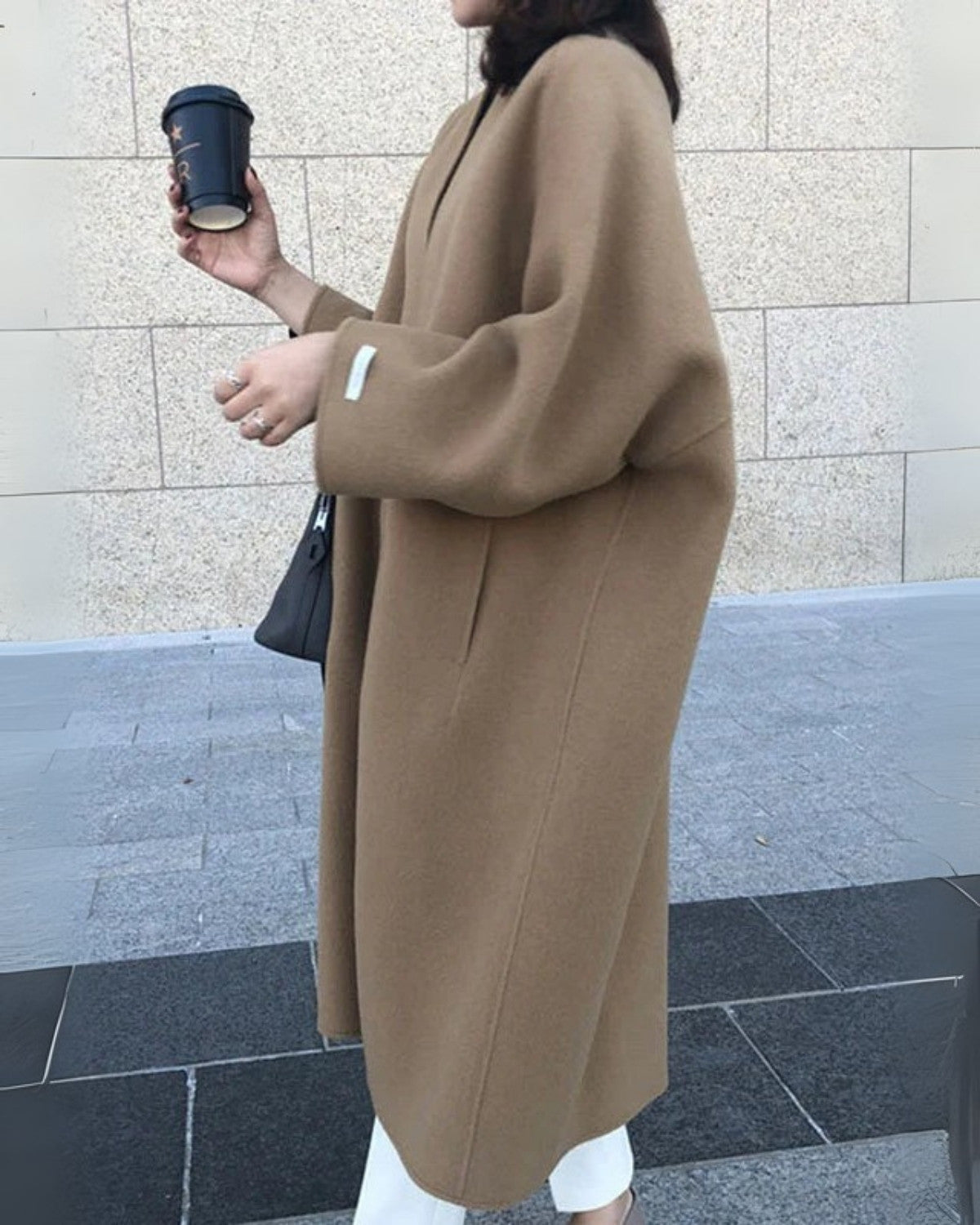 Elegante lange wollen winterjas met comfortabele pasvorm – Dames