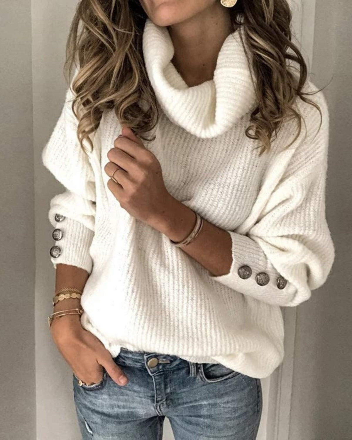 Elegante winter coltrui met stijlvolle knoopdetails – Dames