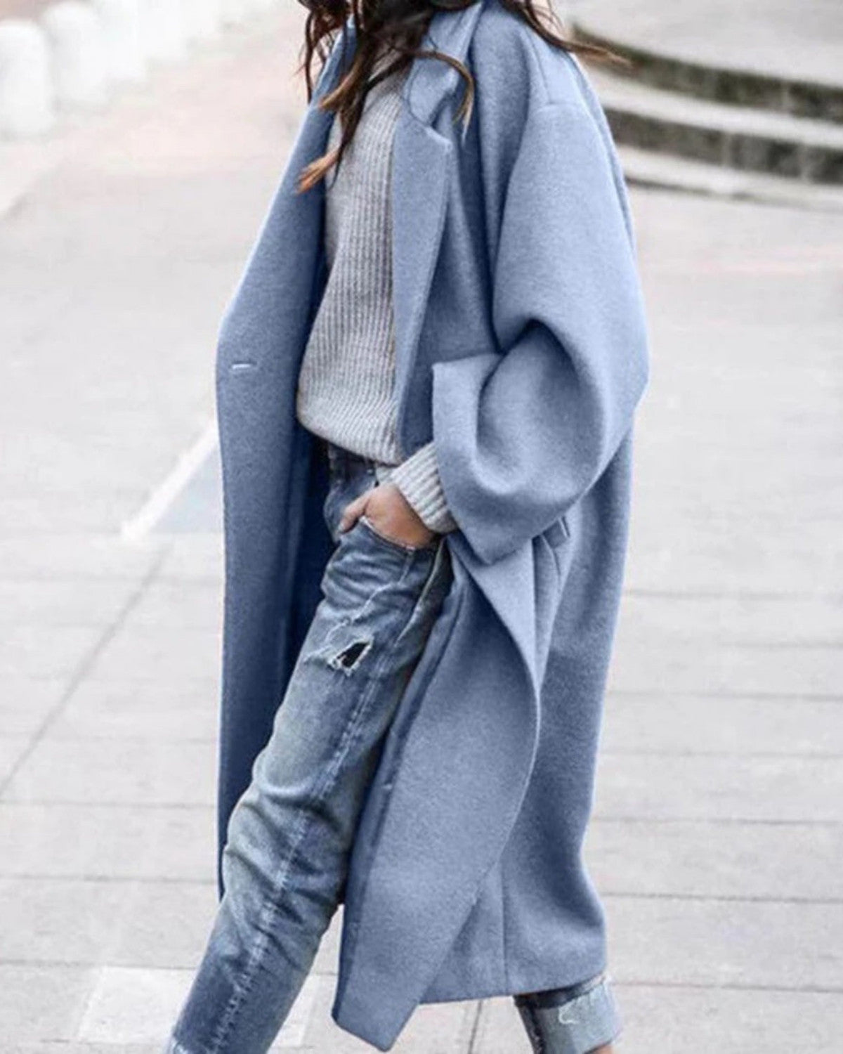 Elegante winterjas met grote kraag en knielang design – Dames