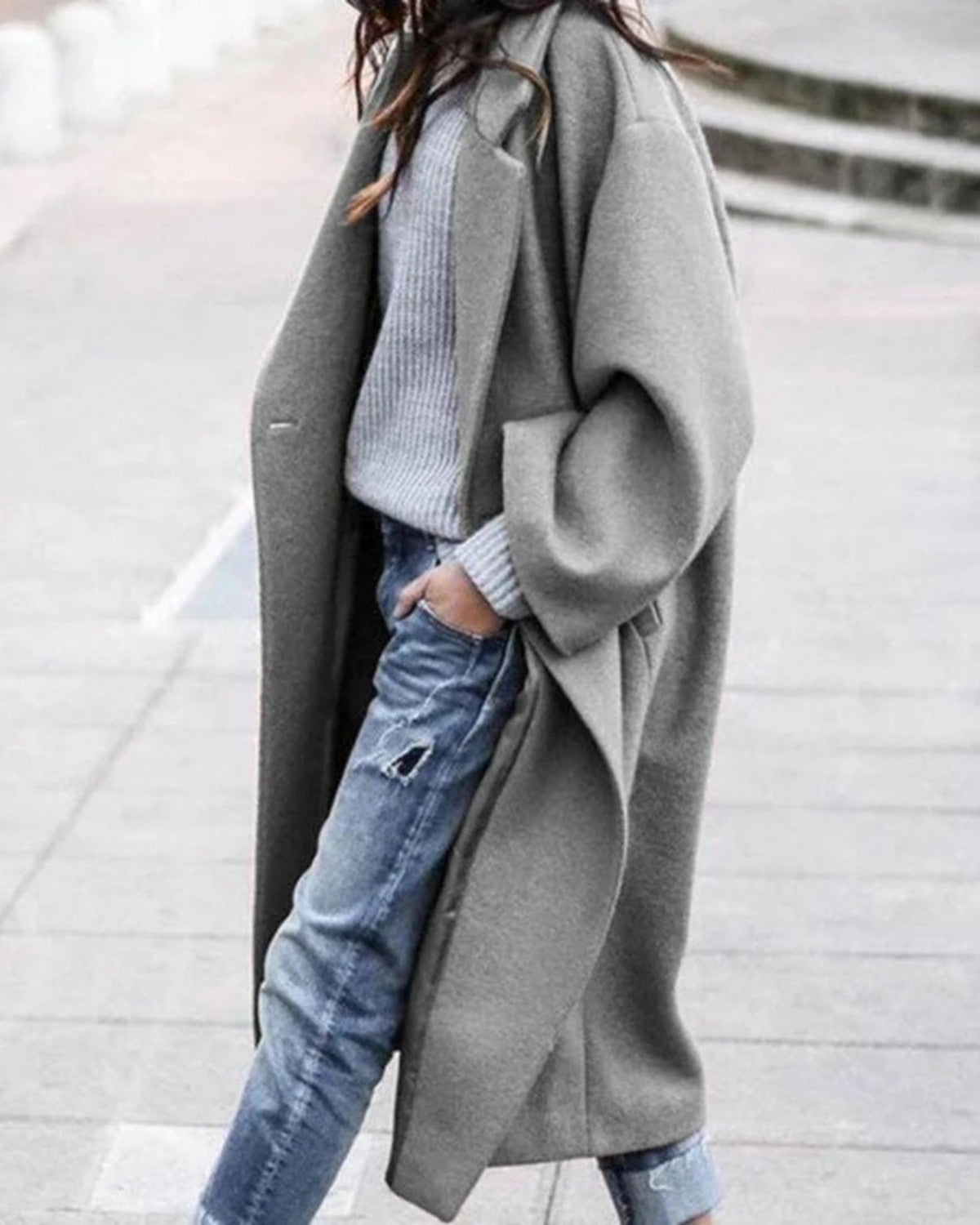 Elegante winterjas met grote kraag en knielang design – Dames