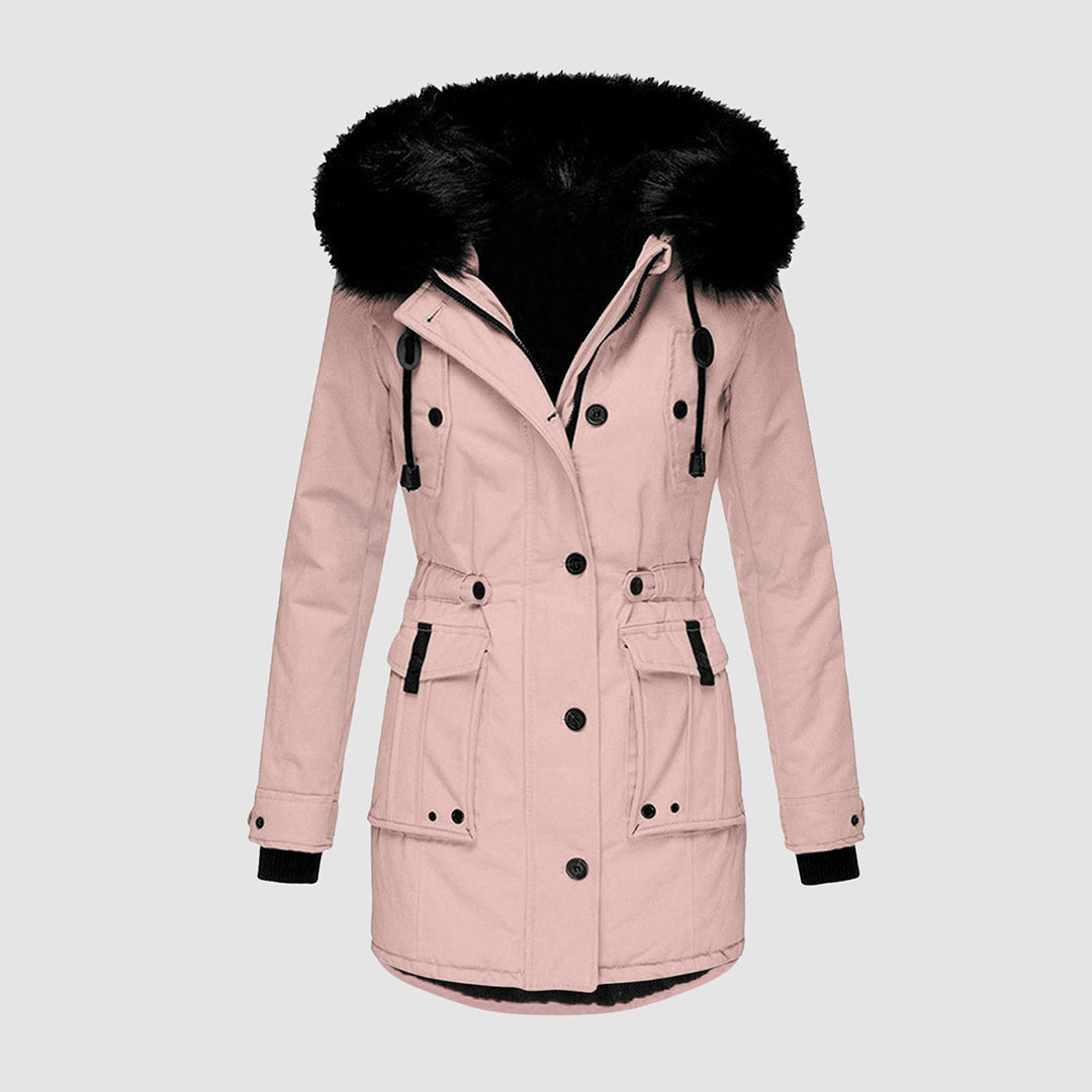 Lange waterdichte winterjas met bontkraag – Dames