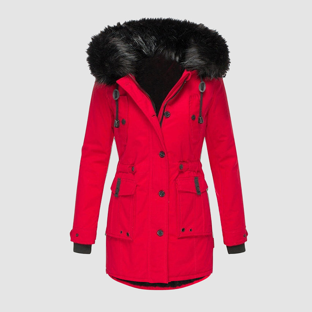 Lange waterdichte winterjas met bontkraag – Dames