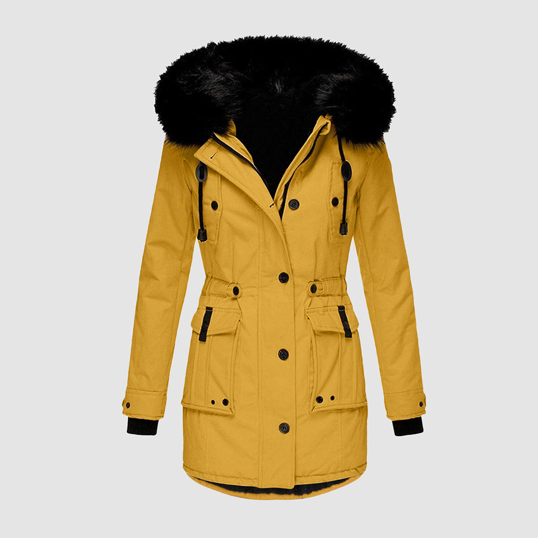 Lange waterdichte winterjas met bontkraag – Dames