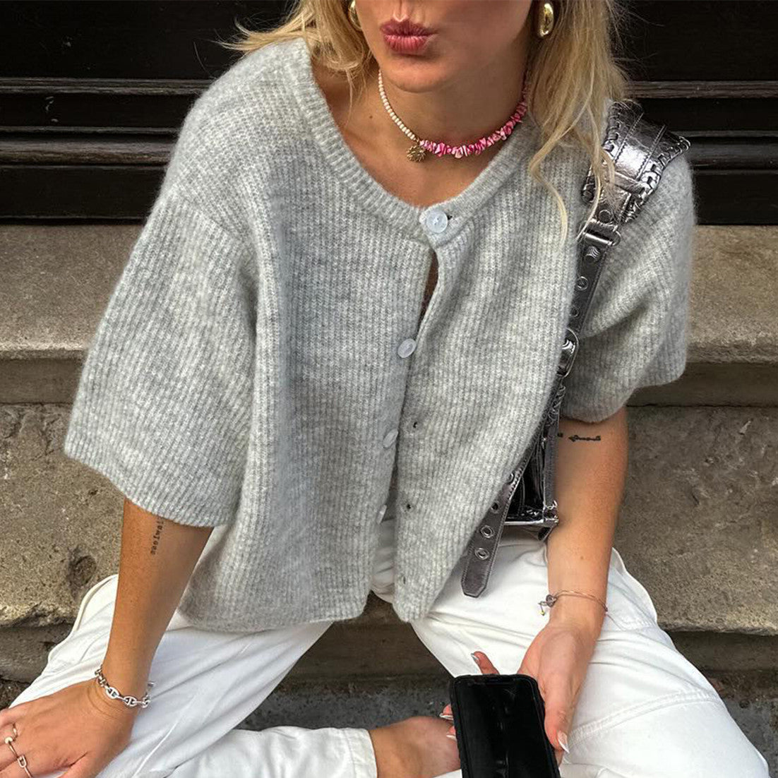 Stijlvol streetwear vest met korte mouwen en ronde hals – Dames
