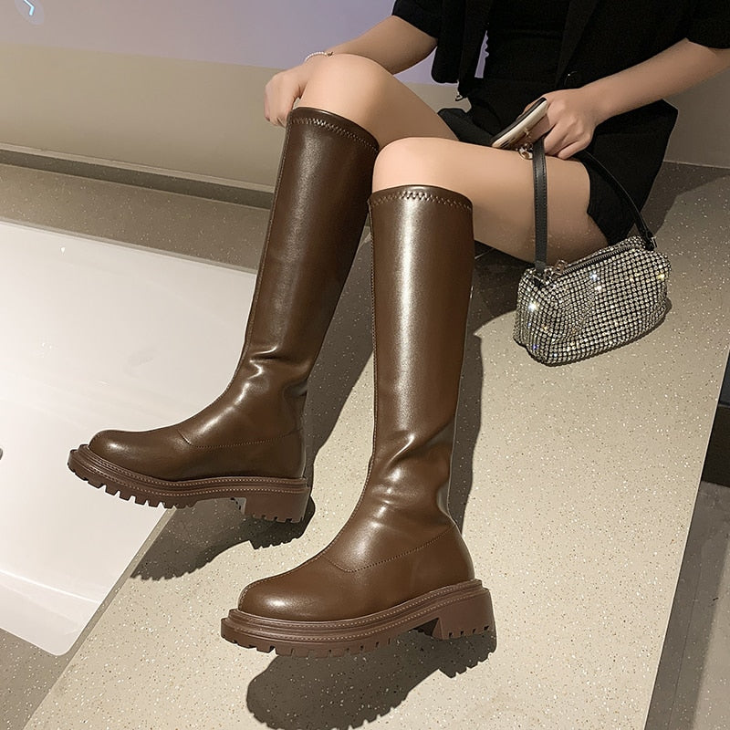 Duurzame kniehoge winterlaarzen met stevige zool – Dames