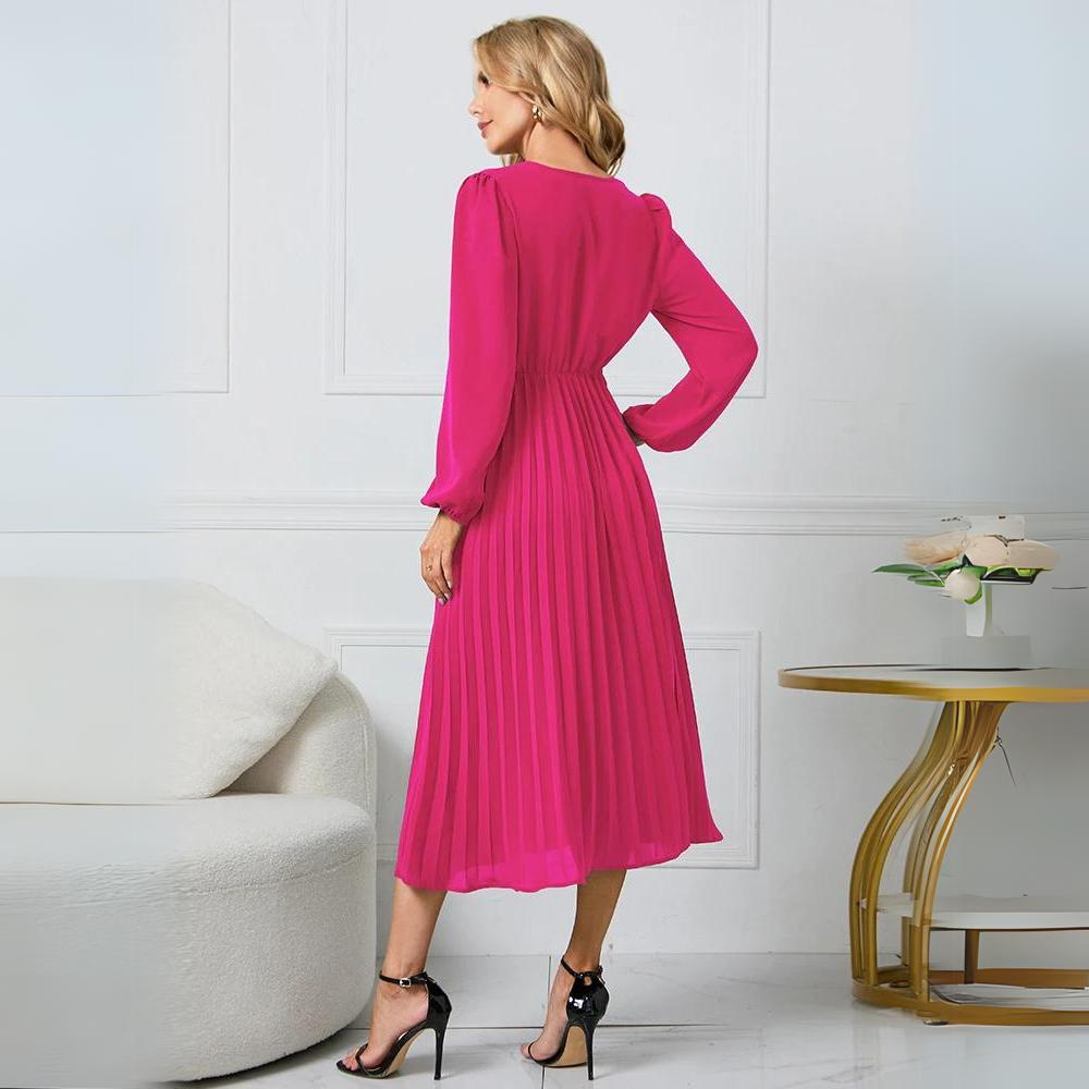 Elegante jurk met geplooide riem en vloeiende stof – Dames