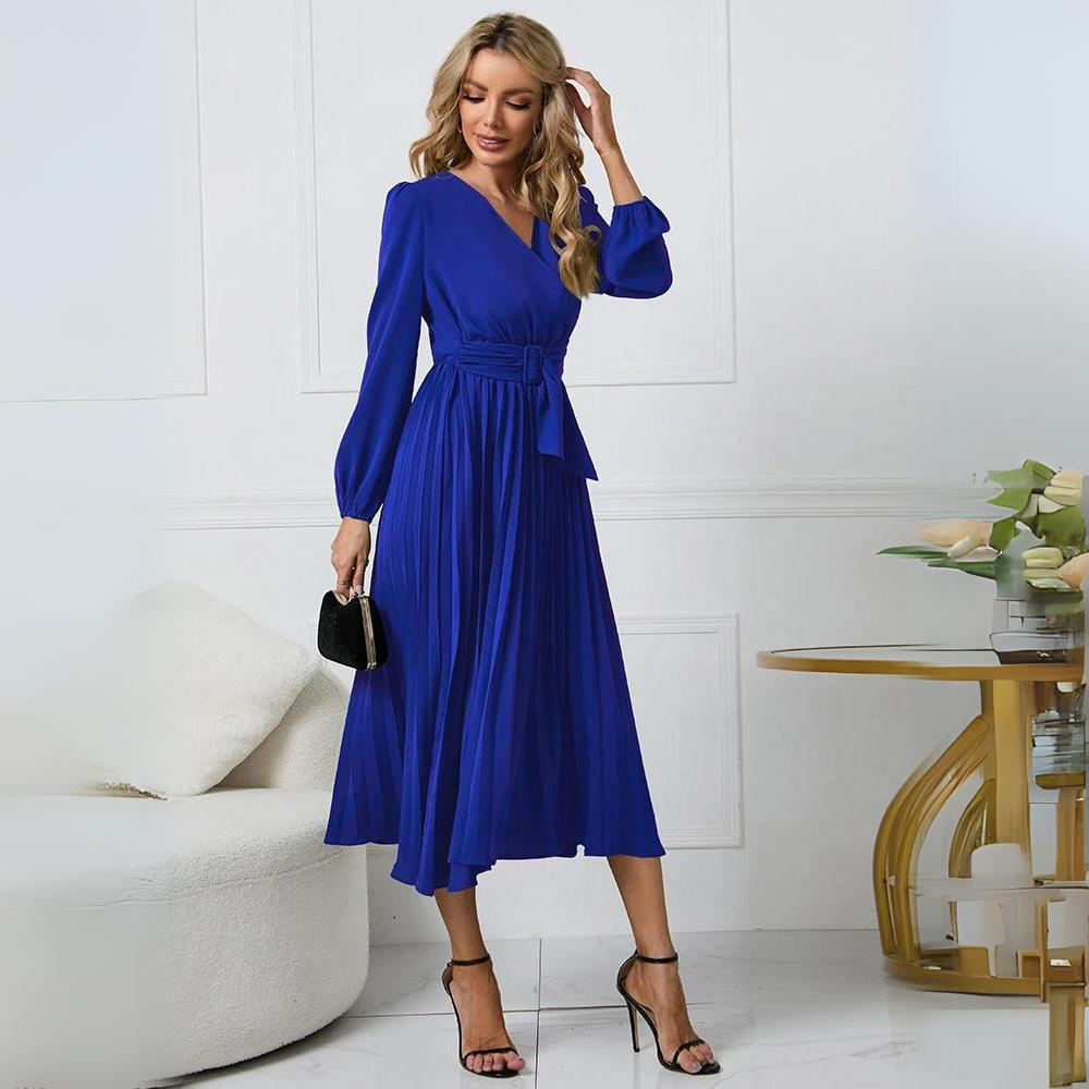 Elegante jurk met geplooide riem en vloeiende stof – Dames