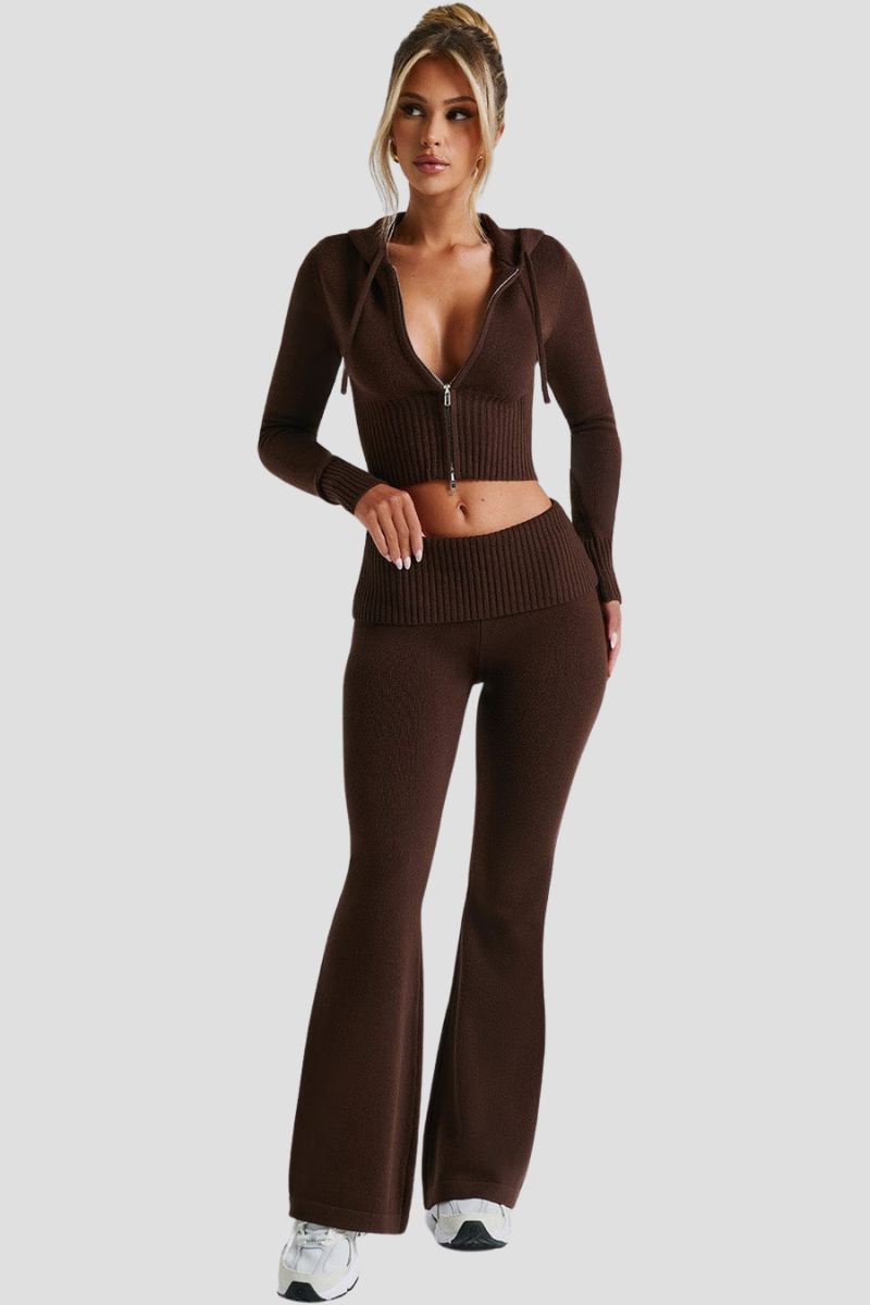 Comfortabele set van warme stof met rits - Dames