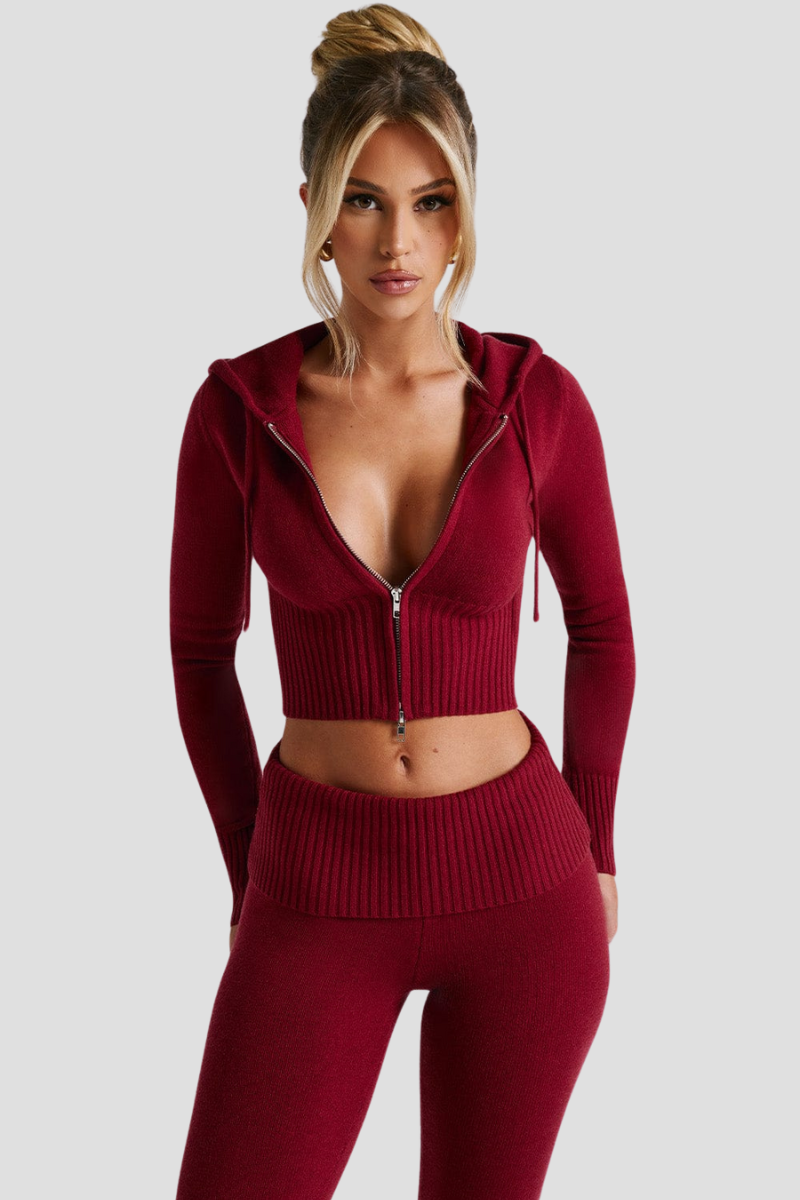 Comfortabele set van warme stof met rits - Dames