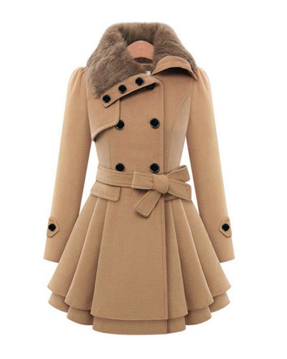 Lange winterjas met bontkraag en elegante pasvorm – Dames