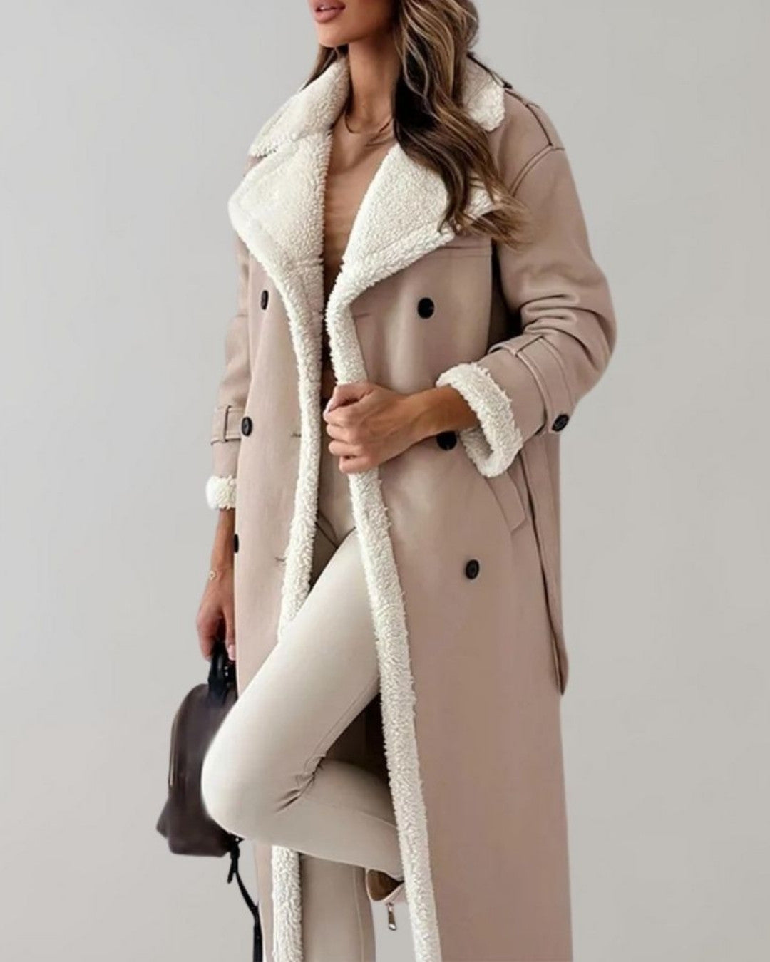 Lange elegante winterjas met gevoerde binnenkant – Dames