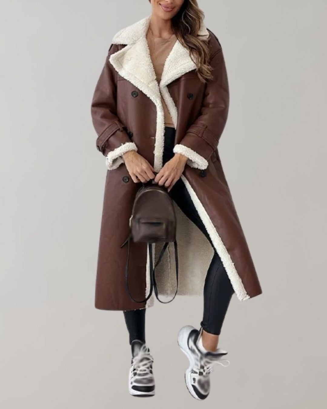 Lange elegante winterjas met gevoerde binnenkant – Dames