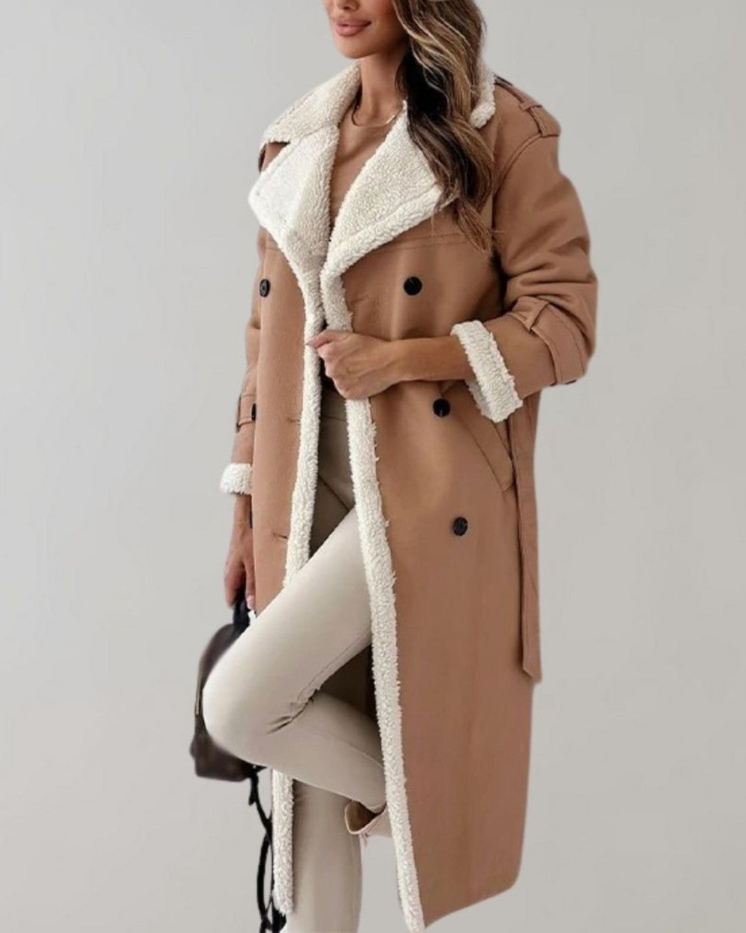 Lange elegante winterjas met gevoerde binnenkant – Dames