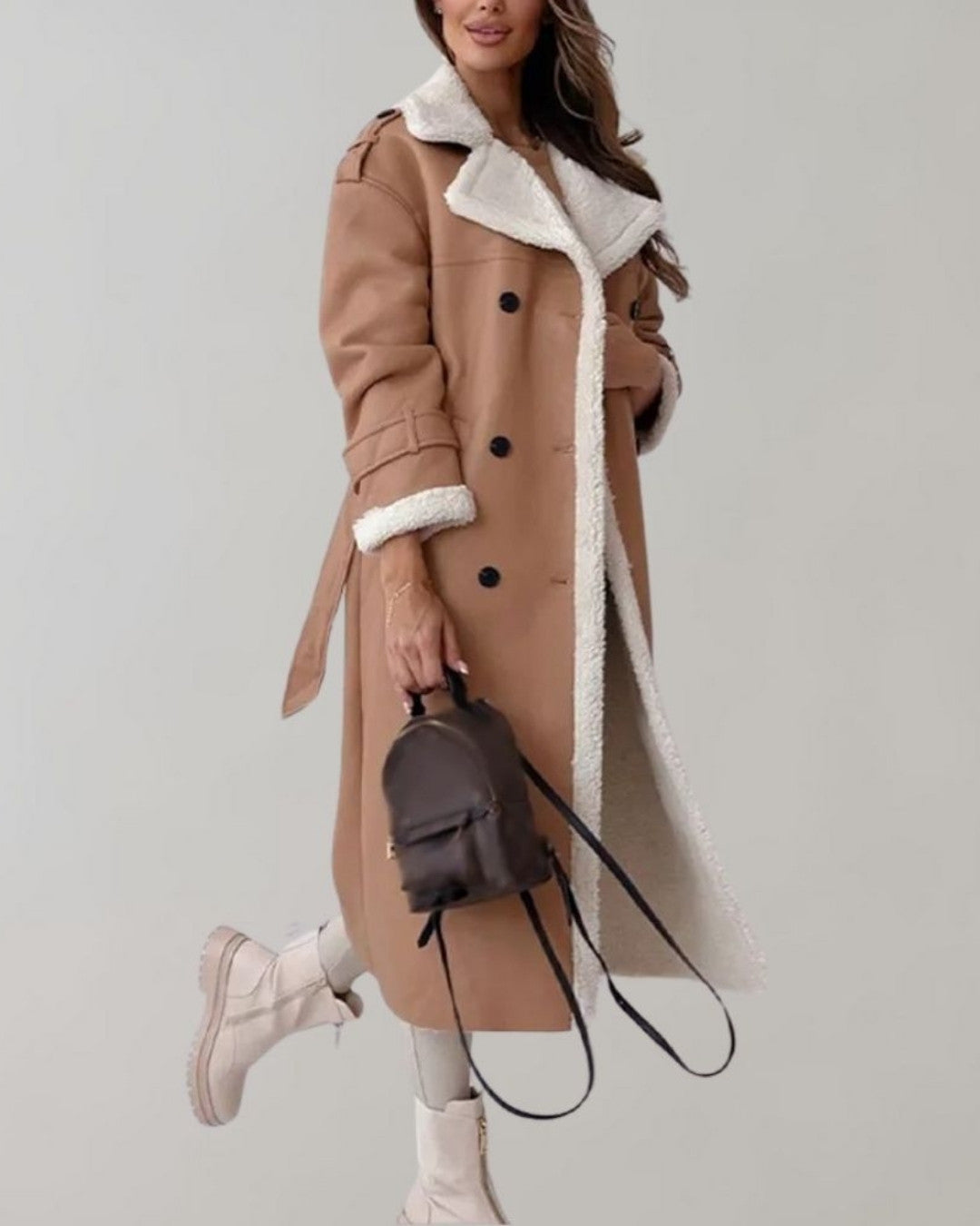 Lange elegante winterjas met gevoerde binnenkant – Dames