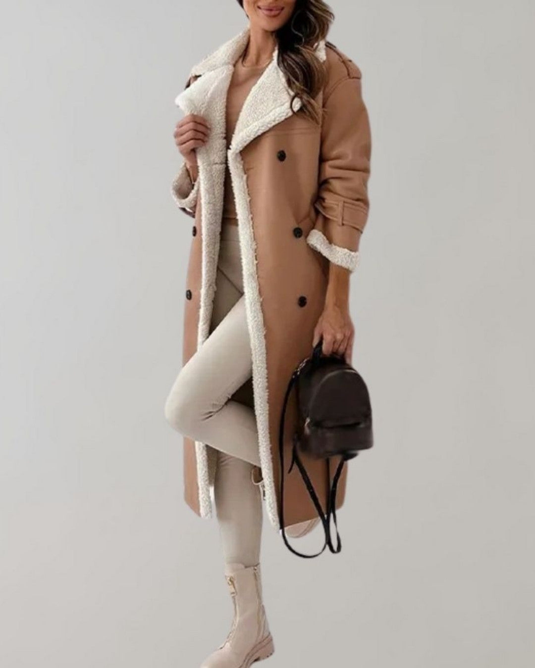 Lange elegante winterjas met gevoerde binnenkant – Dames