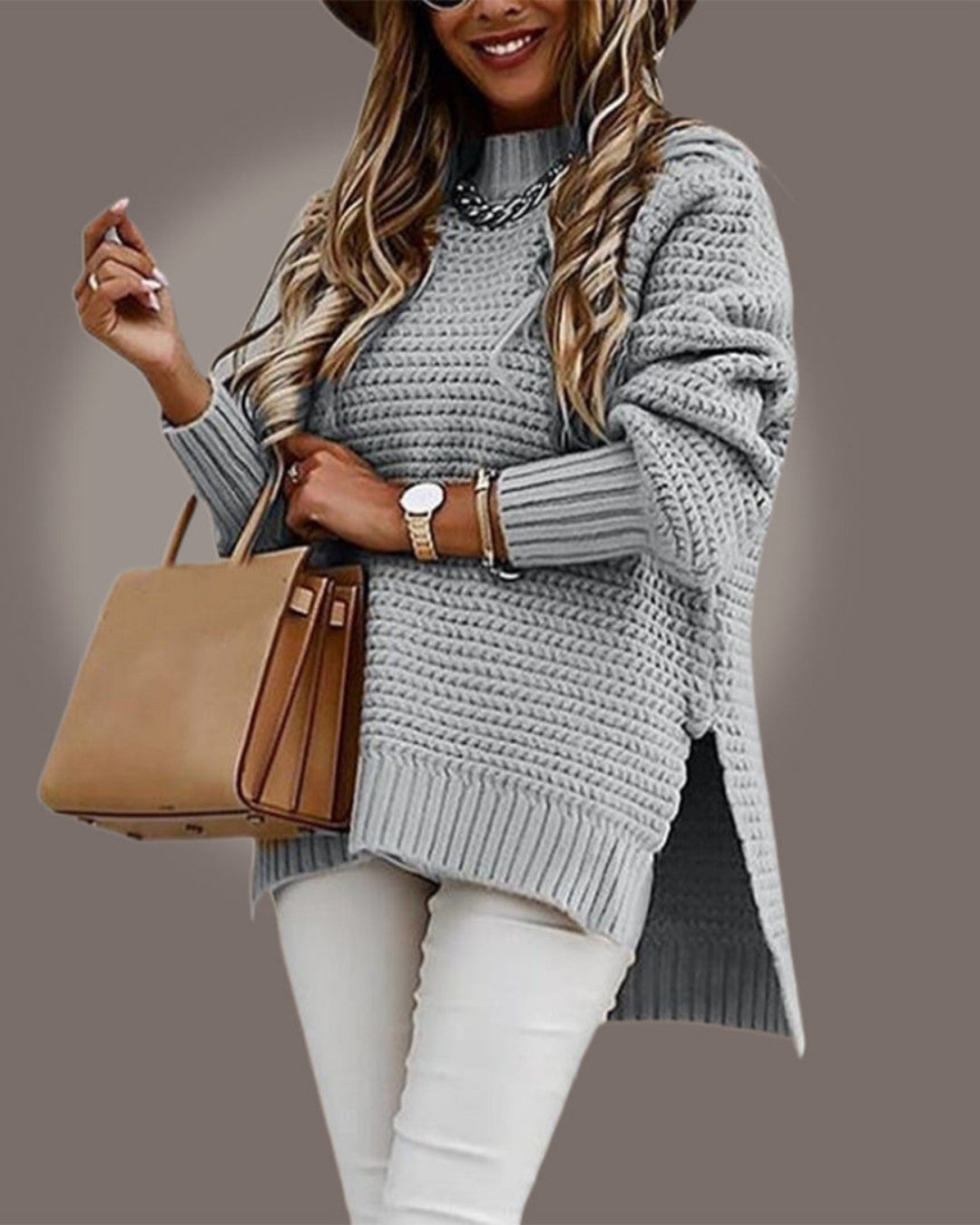 Lange gebreide trui met grof design en warme pasvorm – Dames