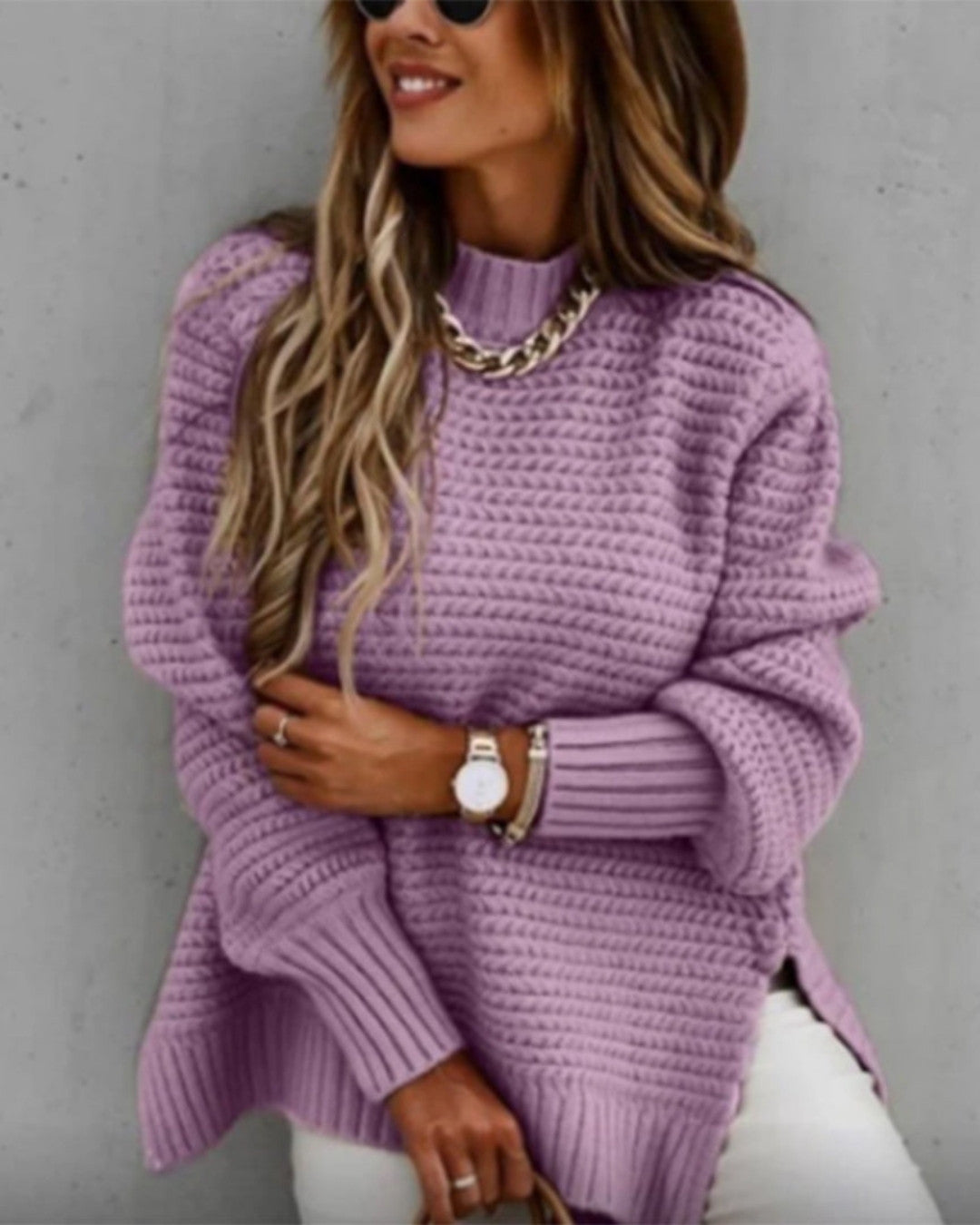 Lange gebreide trui met grof design en warme pasvorm – Dames