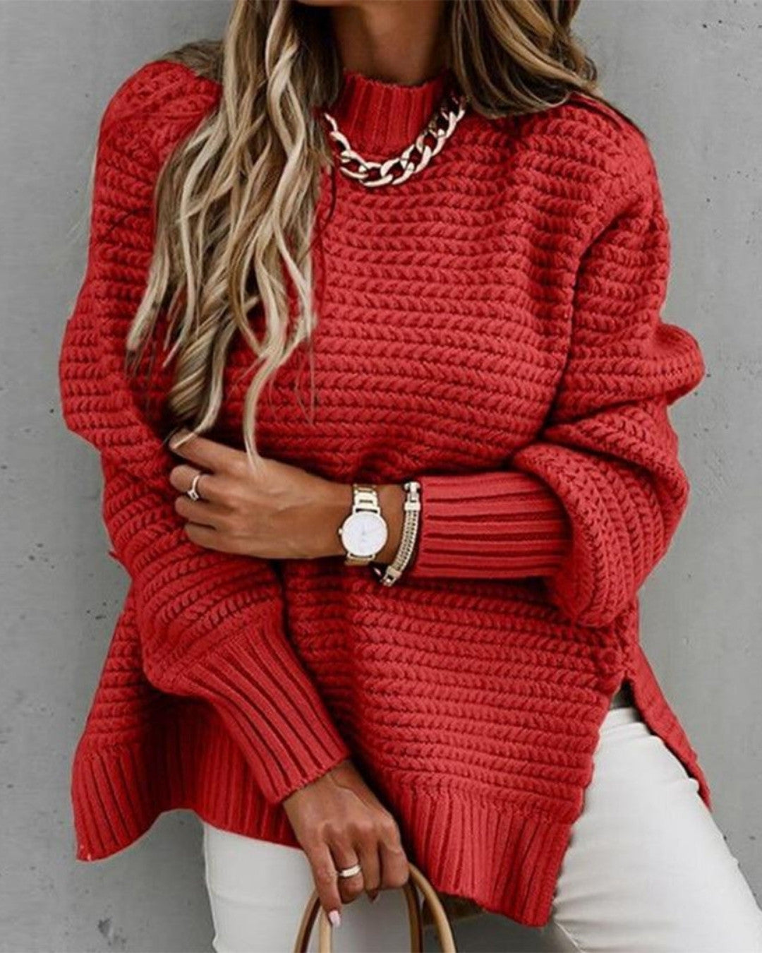Lange gebreide trui met grof design en warme pasvorm – Dames