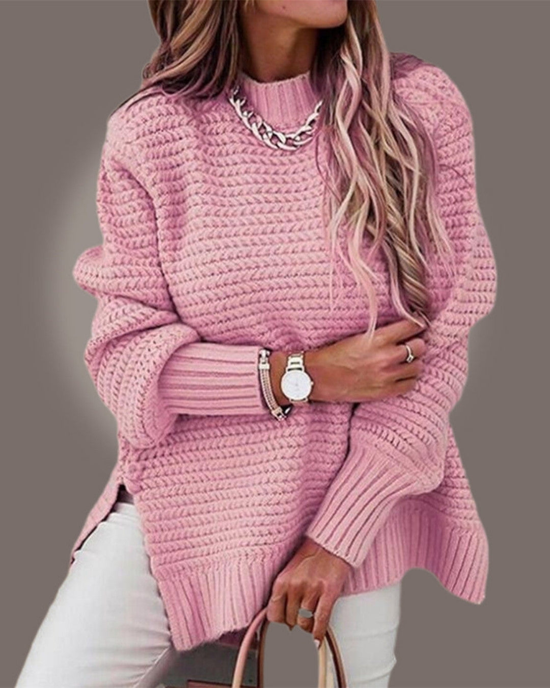 Lange gebreide trui met grof design en warme pasvorm – Dames