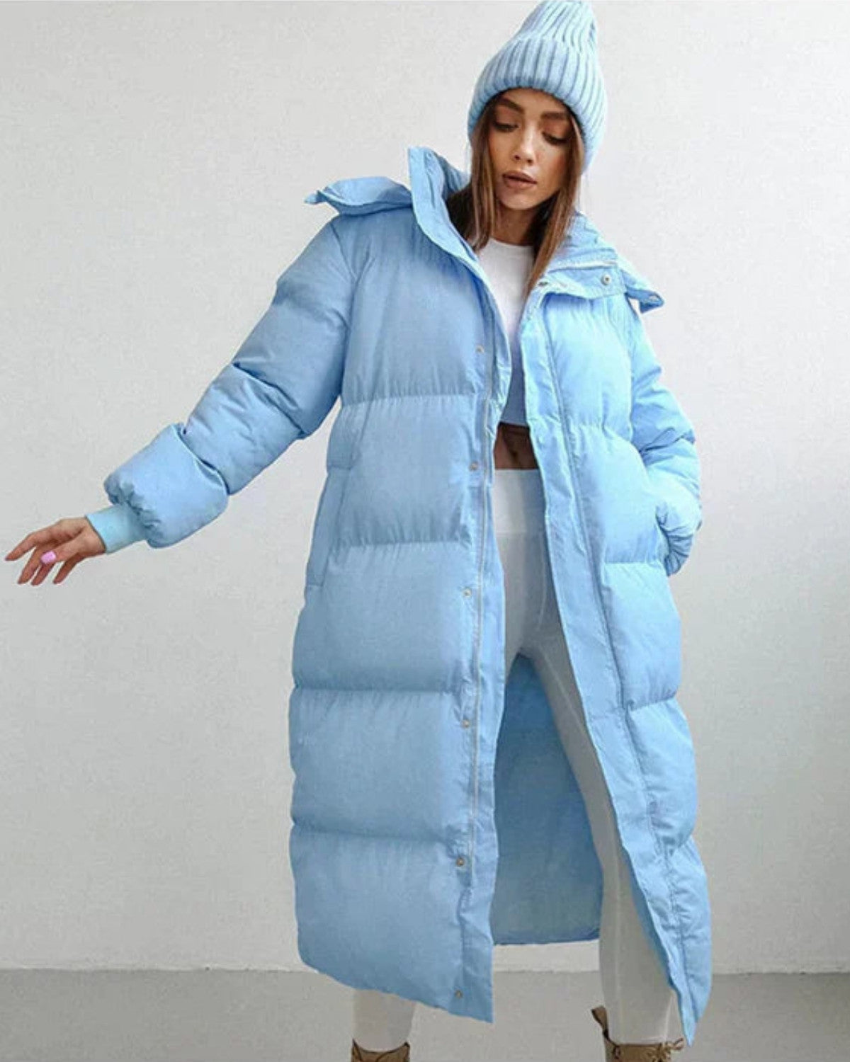 Lange puffer winterjas met warme voering en windbescherming – Dames