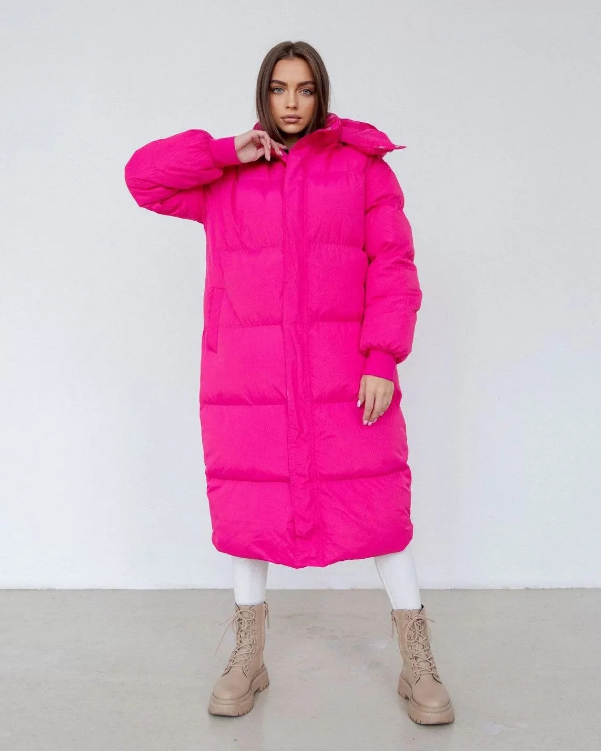 Lange puffer winterjas met warme voering en windbescherming – Dames