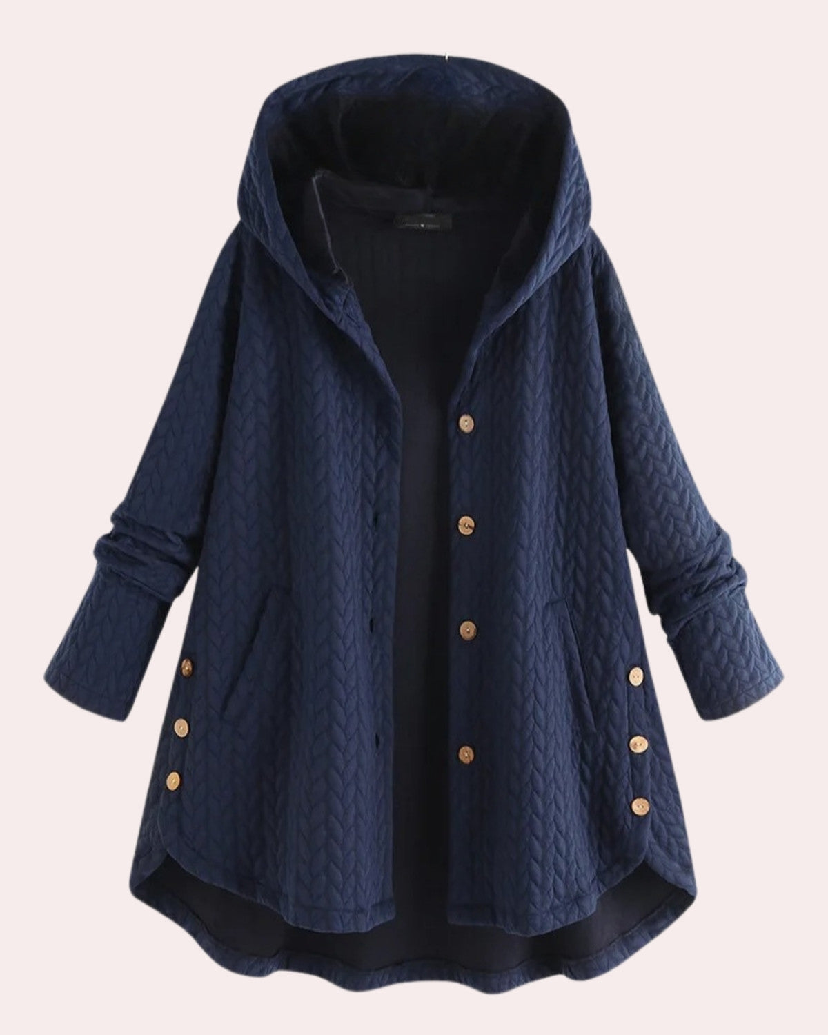 Lange winterjas met capuchon en knopen – Dames