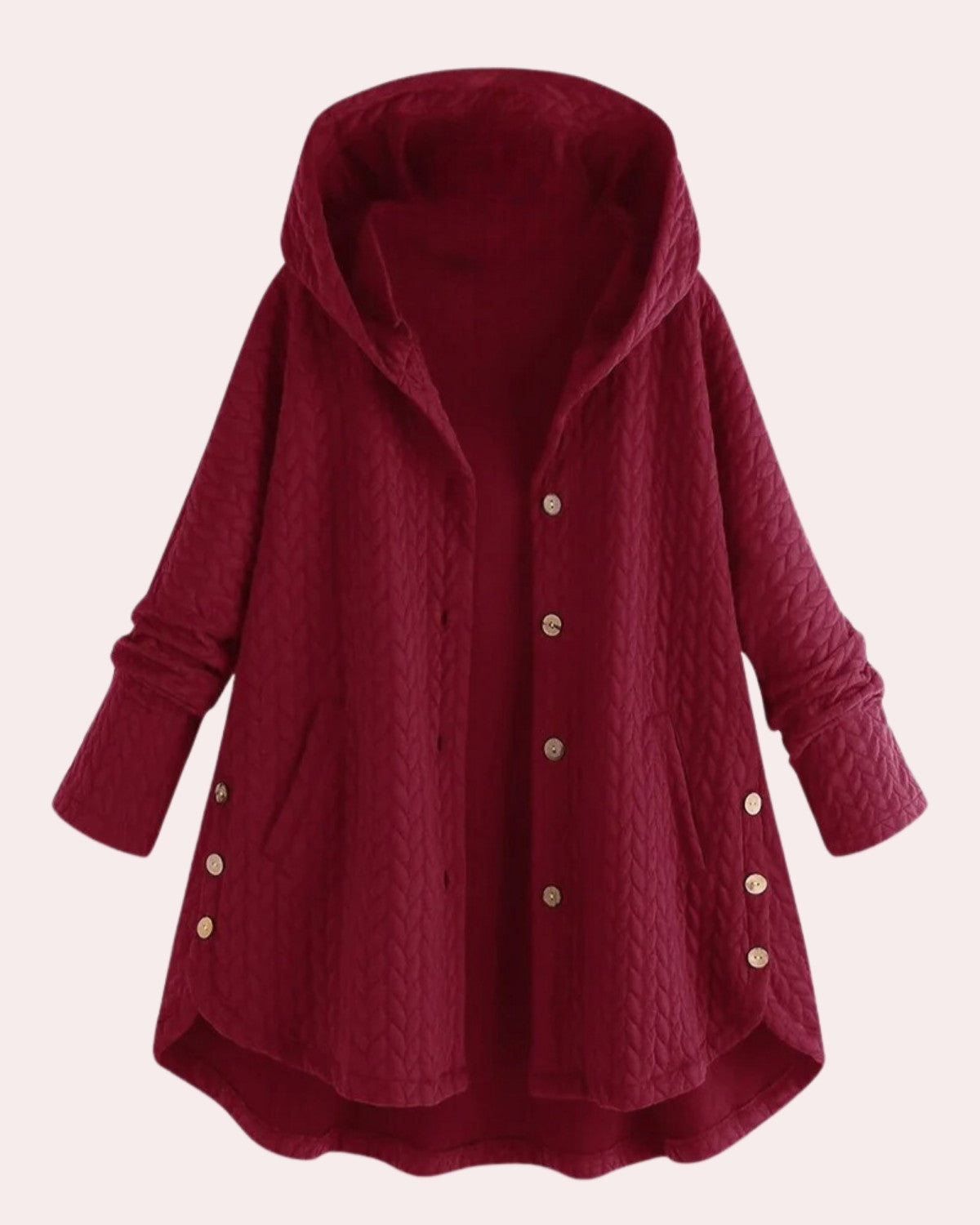 Lange winterjas met capuchon en knopen – Dames