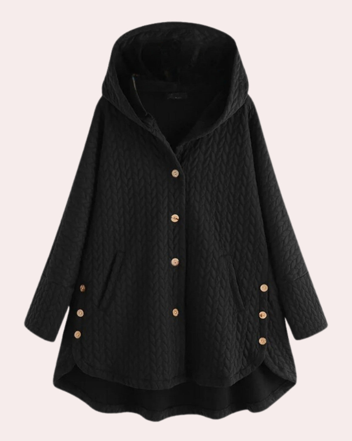 Lange winterjas met capuchon en knopen – Dames