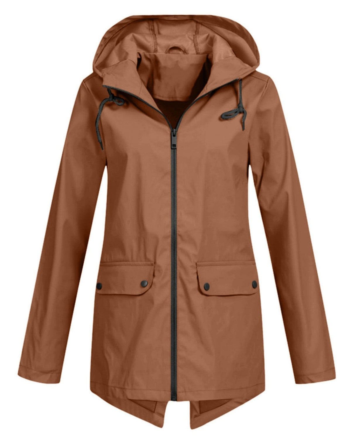 Lange waterdichte regenjas met capuchon – Dames