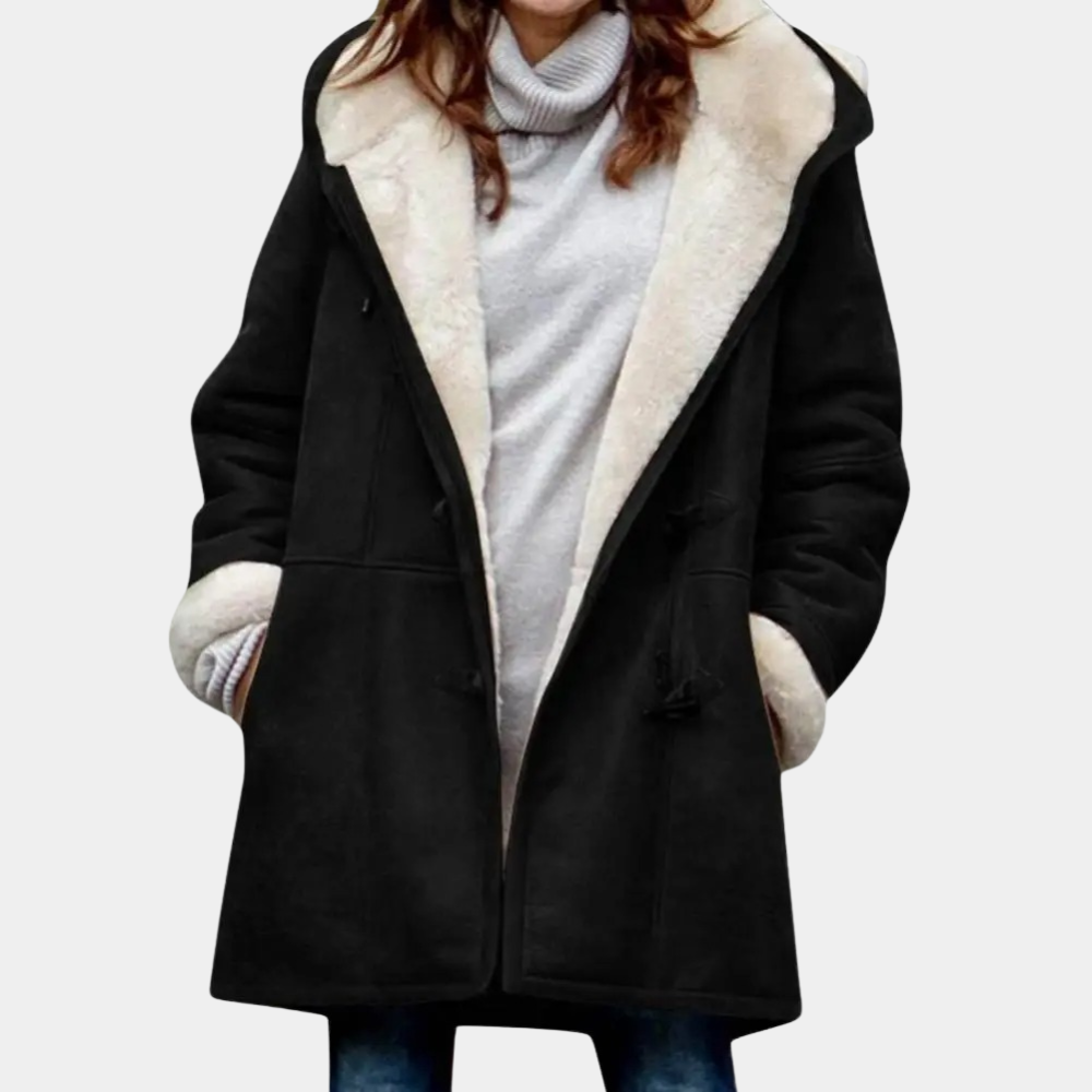 Lange winterjas met capuchon en moderne pasvorm – Dames