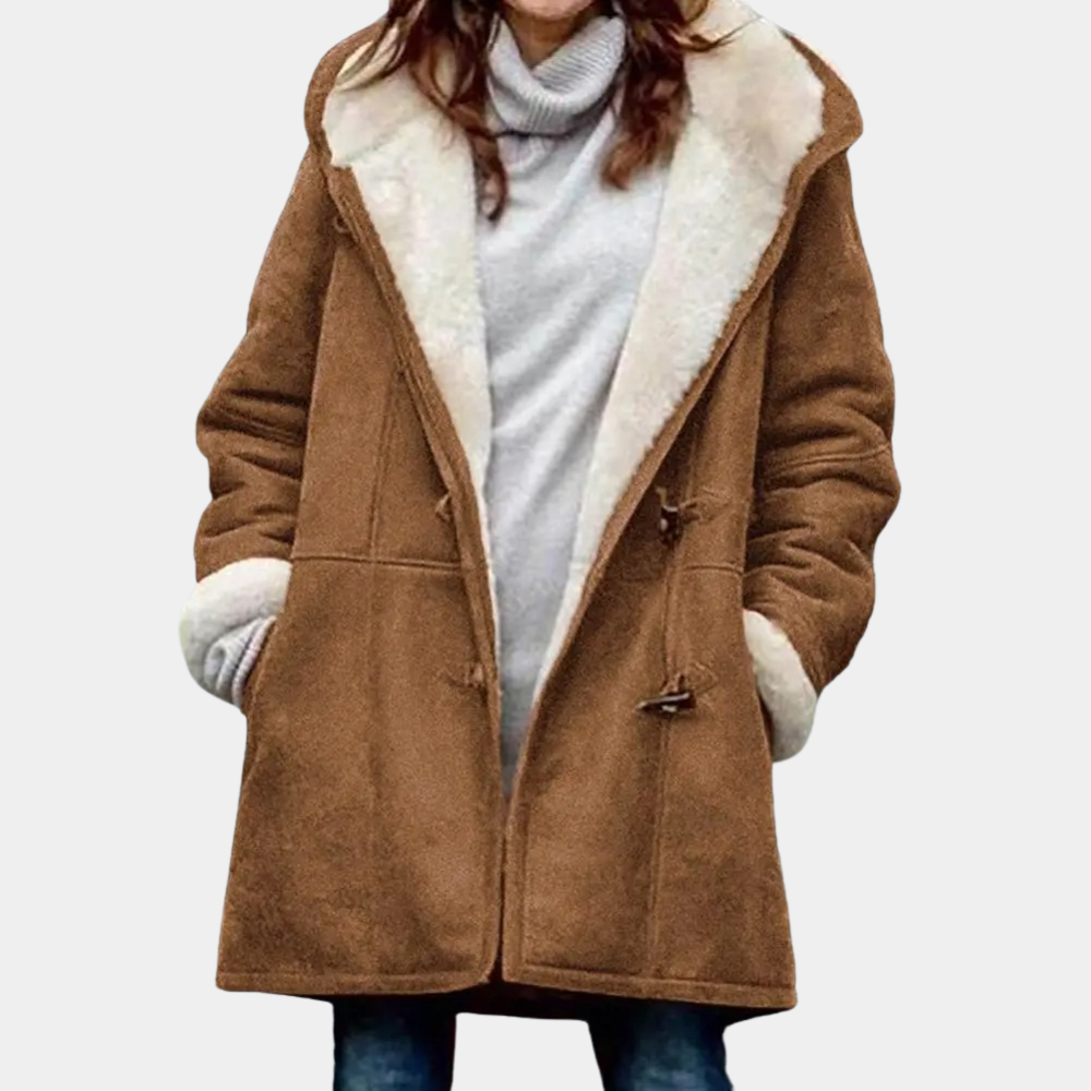 Lange winterjas met capuchon en moderne pasvorm – Dames