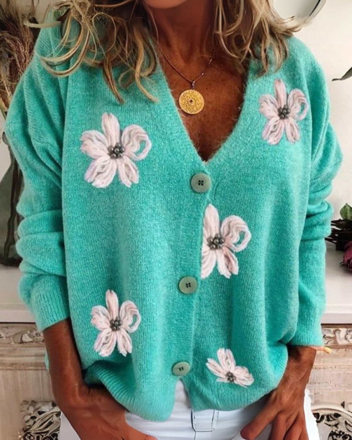 Modieuze cardigan met bloemenprint en borduurwerk – Dames