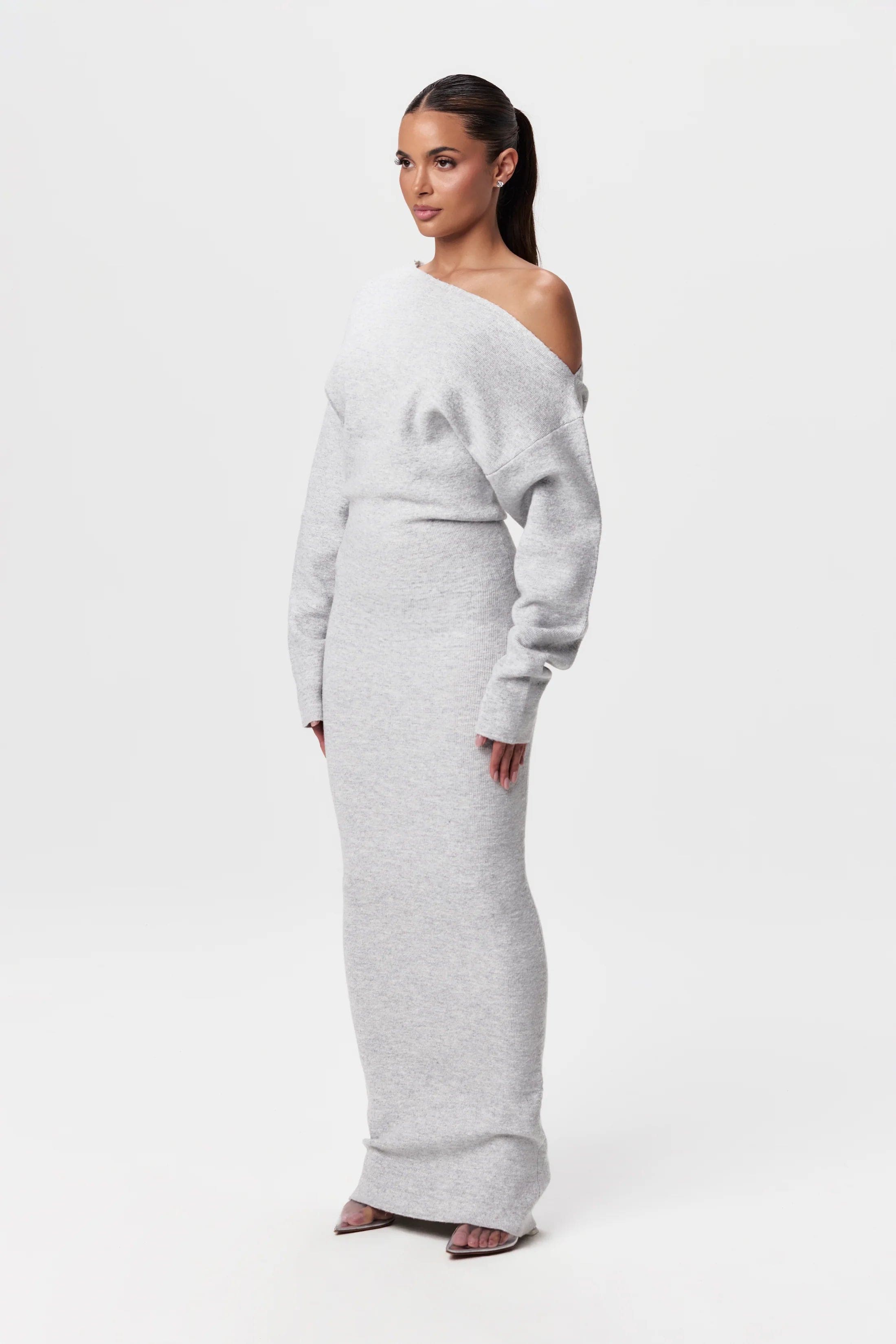 Elegante schouderloze sweater maxi jurk - Dames