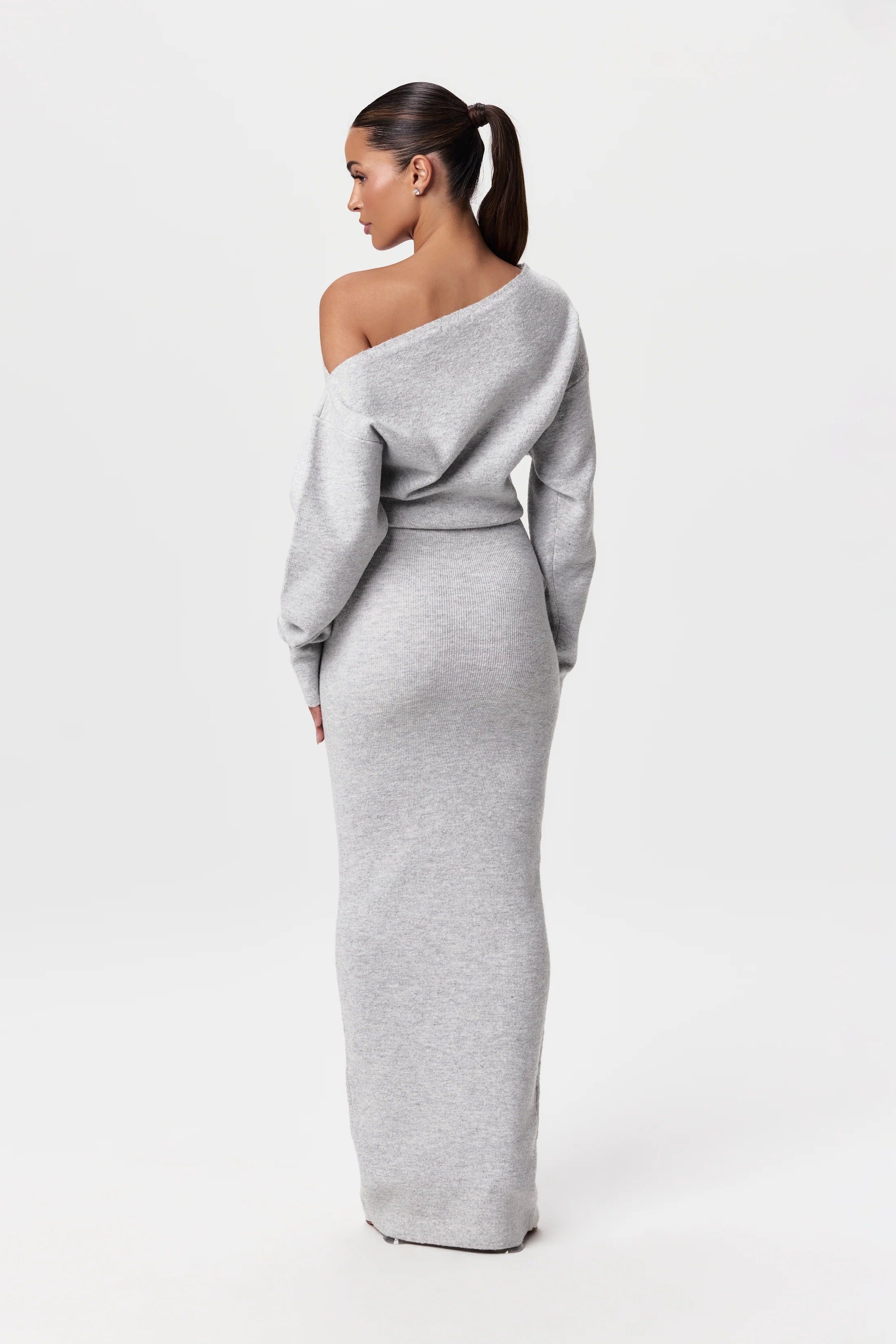 Elegante schouderloze sweater maxi jurk - Dames